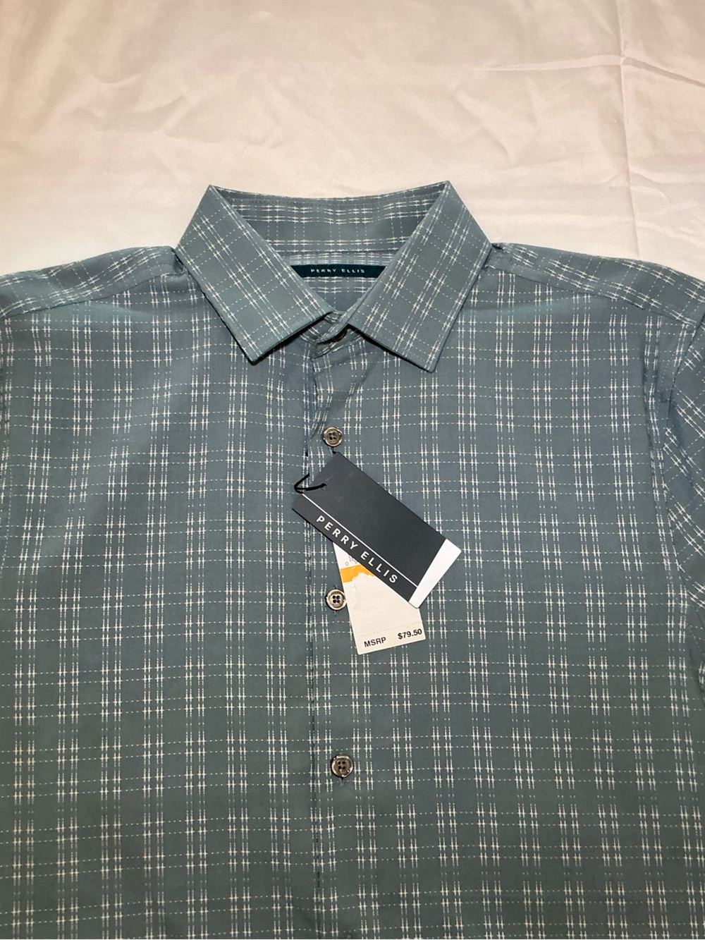 NEW! Perry Ellis Citadel Blue Button Down Short Sleeve Shirt Men’s size S NWT